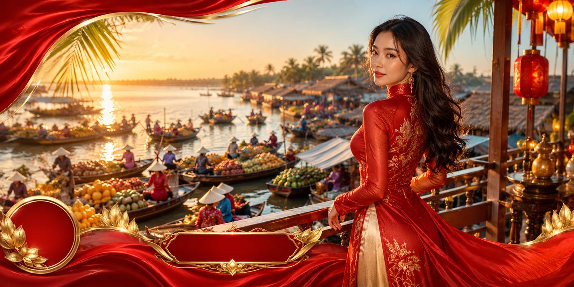 Cảnh sông Mekong với người dùng tra cứu thông tin thanh toán trực tuyến trên điện thoại