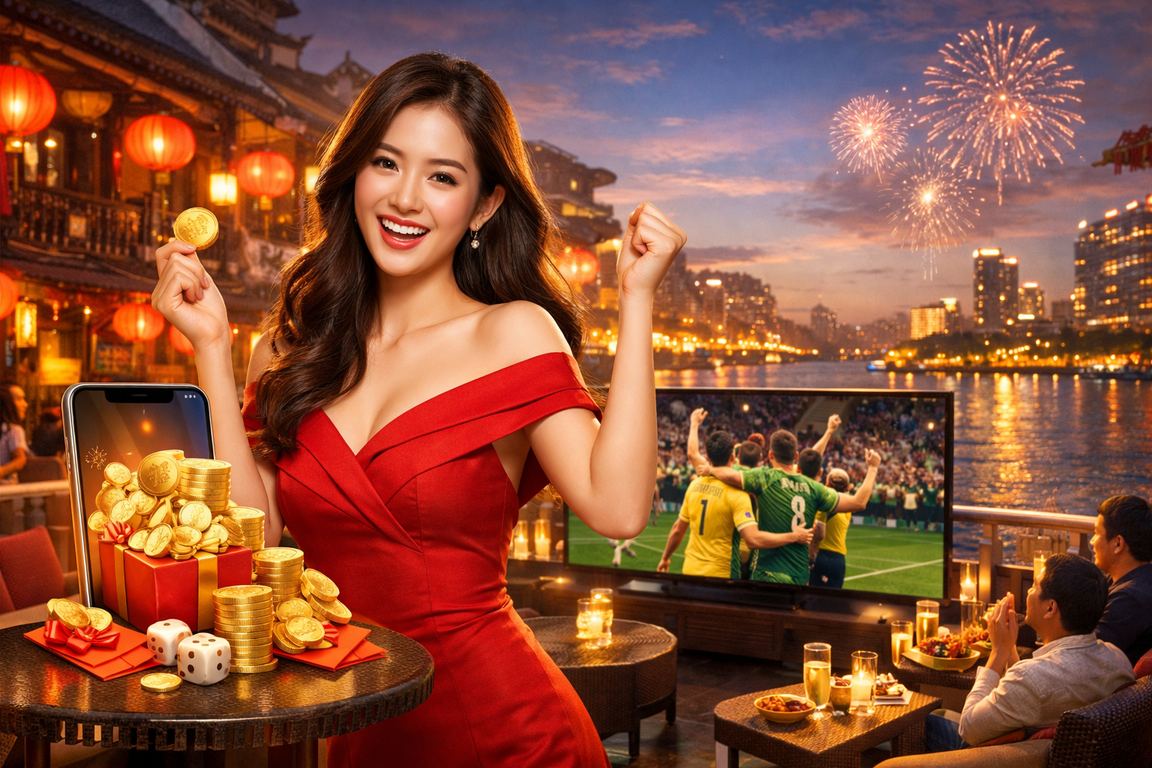 Không khí lễ hội Sài Gòn với đèn lồng rực rỡ, hình ảnh gợi lên tinh thần jackpot may mắn